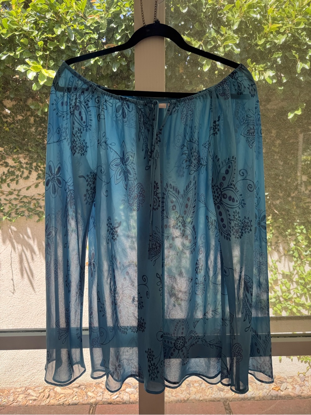 Vintage Victorias Secret Y2K 2000 Sheer Bell Sleeve Printed Boho Floral Top